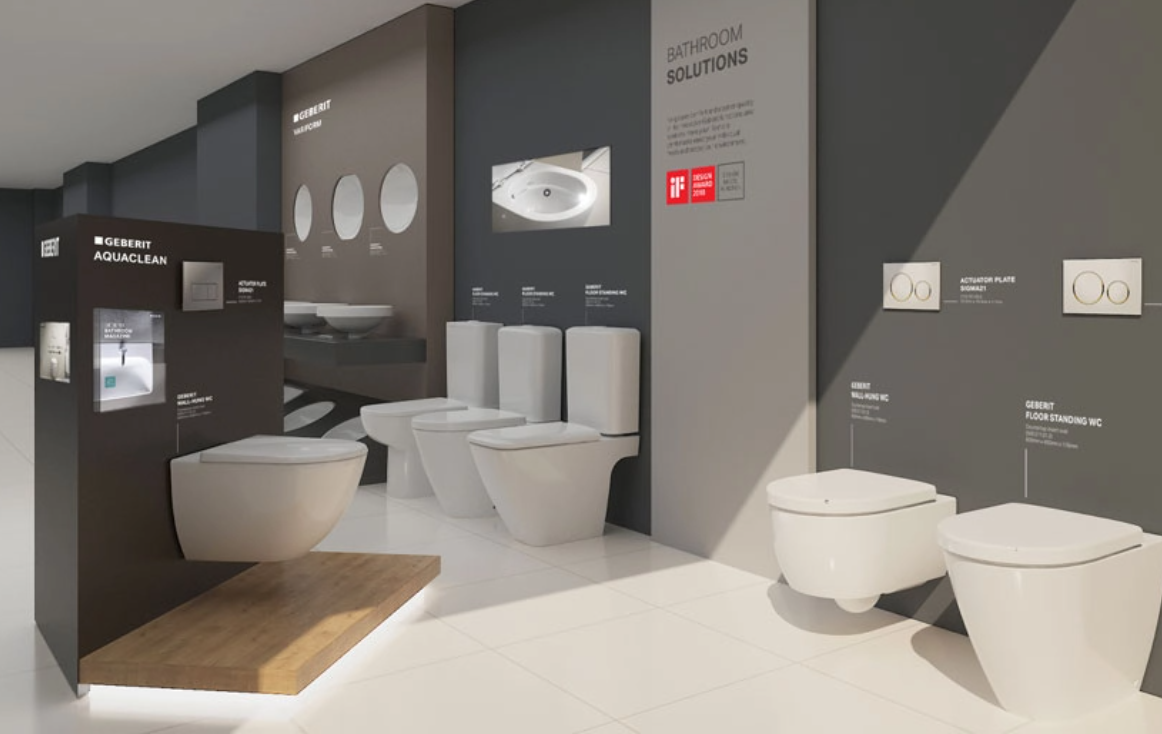 Unified retail identify display developed by Fuchsia Retail for Geberit